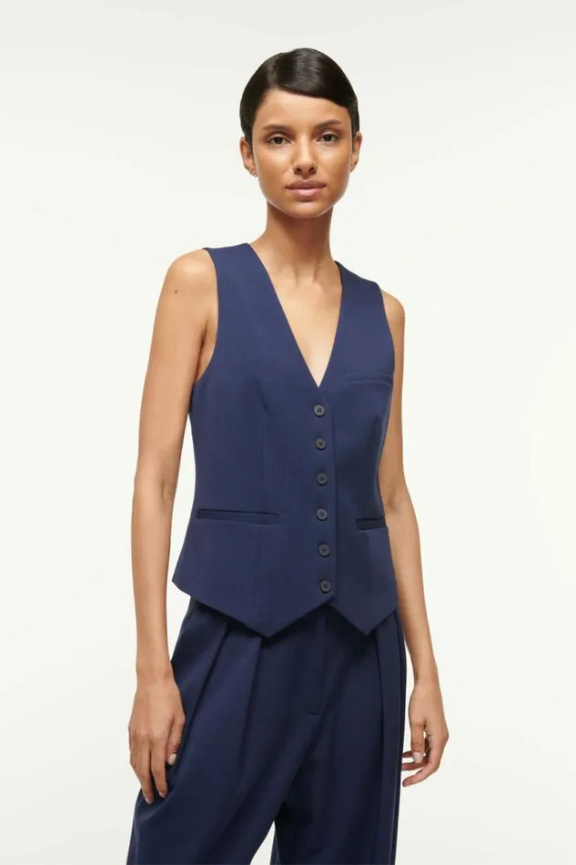 STAUD The Evening Edit BRETT VEST Navy 8211 Women