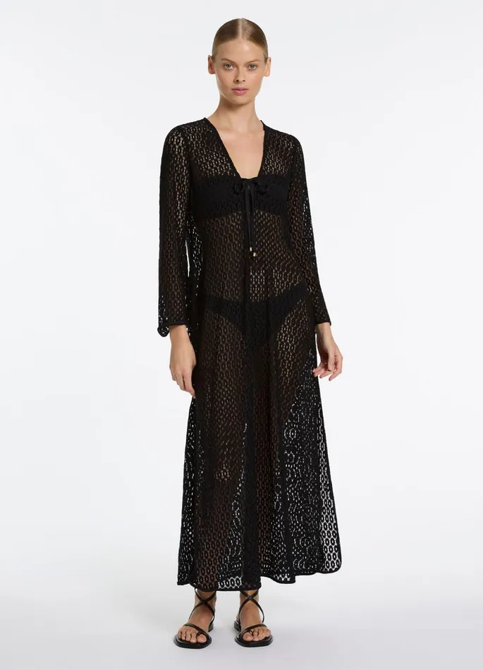 Stretch Lace Maxi Kaftan Black Women JETS Australia Dresses and Kaftans