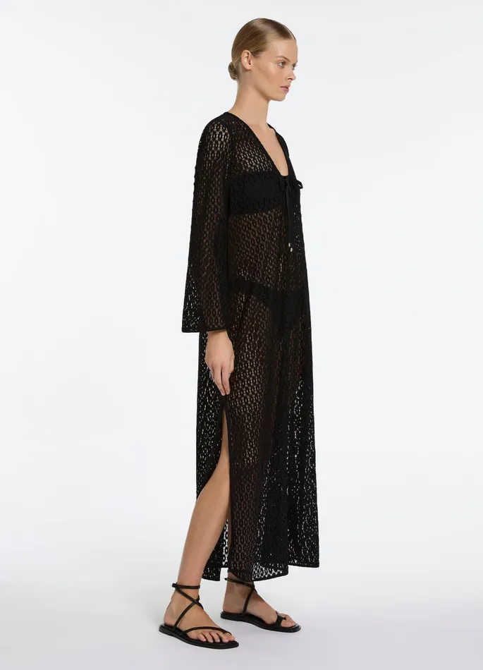Stretch Lace Maxi Kaftan Black Women JETS Australia Dresses and Kaftans