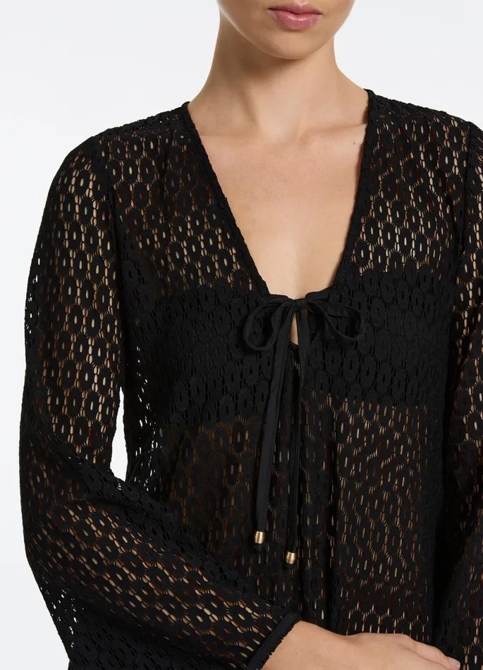 Stretch Lace Maxi Kaftan Black Women JETS Australia Dresses and Kaftans