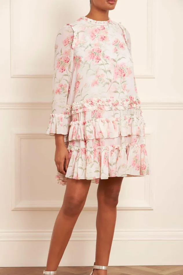 Summer Posy Chiffon Round Neck Mini Dress Multi Women Needle and Thread Dresses