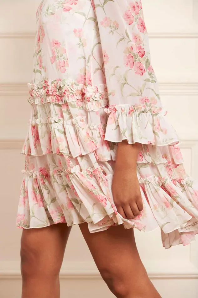 Summer Posy Chiffon Round Neck Mini Dress Multi Women Needle and Thread Dresses