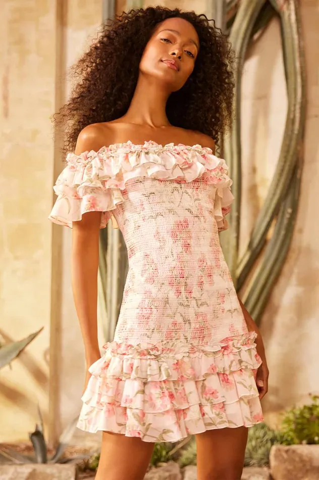 Summer Posy Chiffon Smocked Micro Mini Dress Multi Women Needle and Thread Dresses