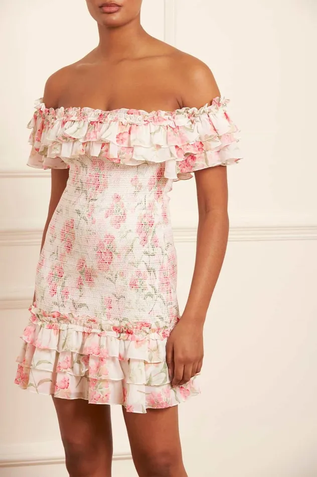 Summer Posy Chiffon Smocked Micro Mini Dress Multi Women Needle and Thread Dresses
