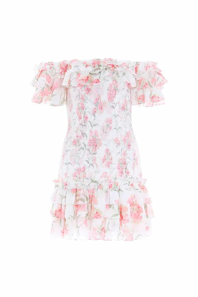Summer Posy Chiffon Smocked Micro Mini Dress Multi Women Needle and Thread Dresses