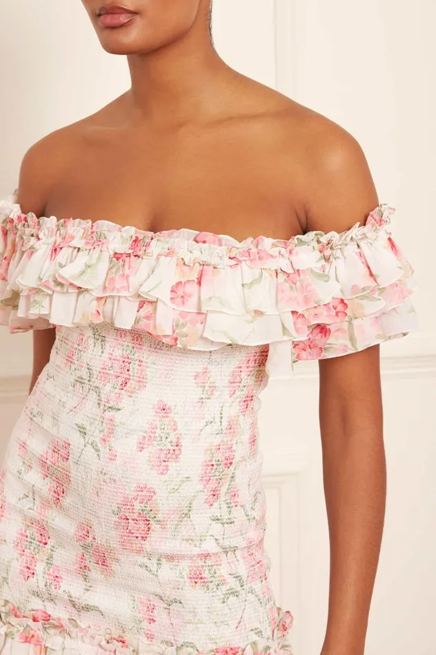 Summer Posy Chiffon Smocked Micro Mini Dress Multi Women Needle and Thread Dresses
