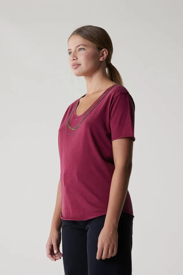 TShirts and Tops Women Leon and Harper Tizia Bling TShirt Wine
