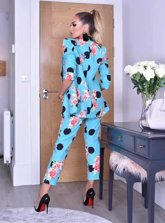Teal Floral Polka Dot Paper Bag Pocket Belted Trousers Women Missfiga Trousers Teal Floral Polka Dot Paper Bag Pocket Belted Trousers Women Missfiga Trousers