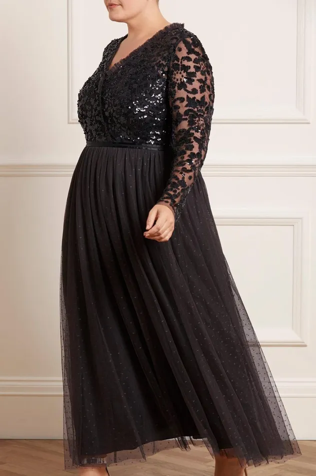 Tempest VNeck Bodice Ankle Gown Black Women Needle and Thread Dresses