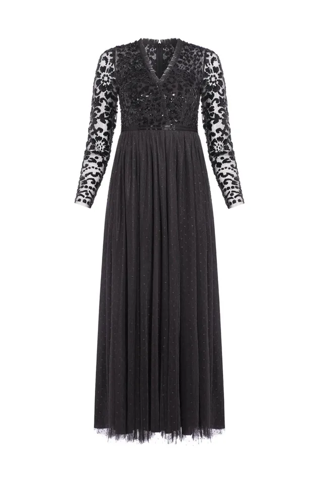 Tempest VNeck Bodice Ankle Gown Black Women Needle and Thread Dresses