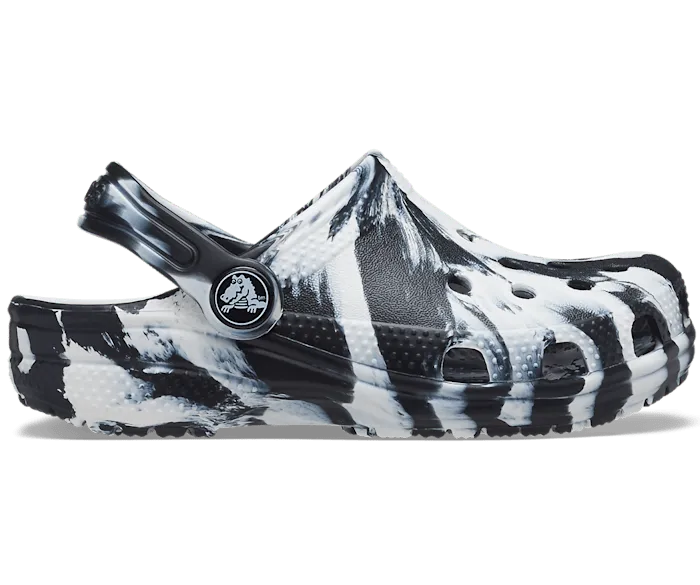 Toddler Classic Marbled Clog Black White Kids Crocs Clogs