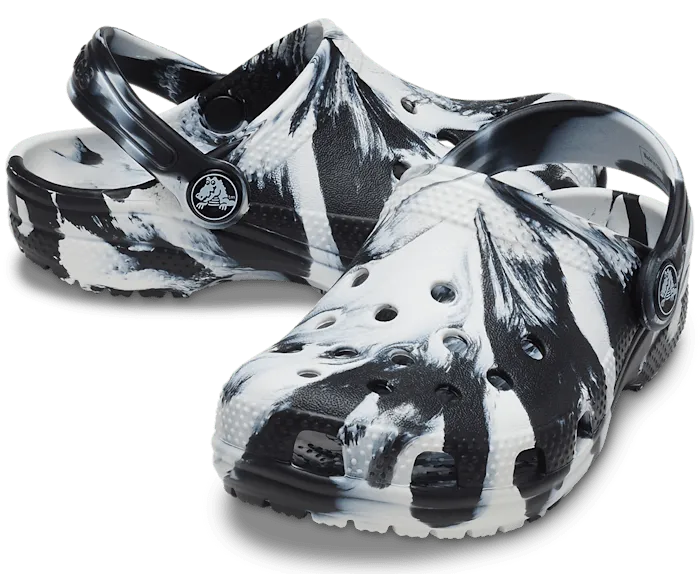 Toddler Classic Marbled Clog Black White Kids Crocs Clogs