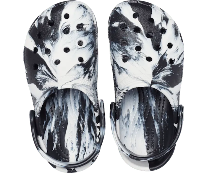 Toddler Classic Marbled Clog Black White Kids Crocs Clogs