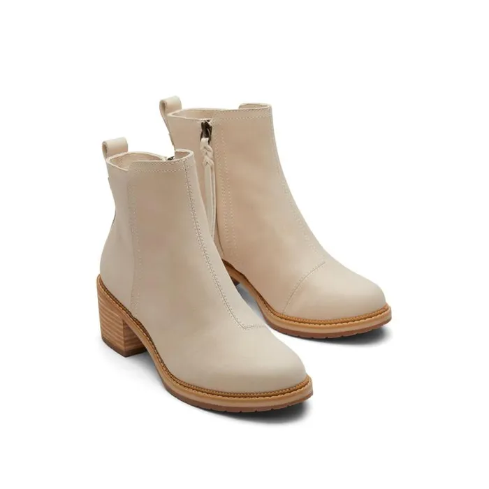 Toms Boots and Booties Marina Heeled Boot Beige Leather 8211 Women