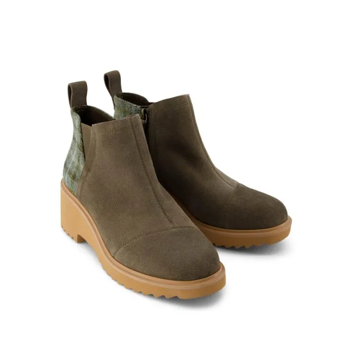 Toms Boots and Booties Maude Wedge Boot Canteen Suede Cozy Plaid 8211 Women