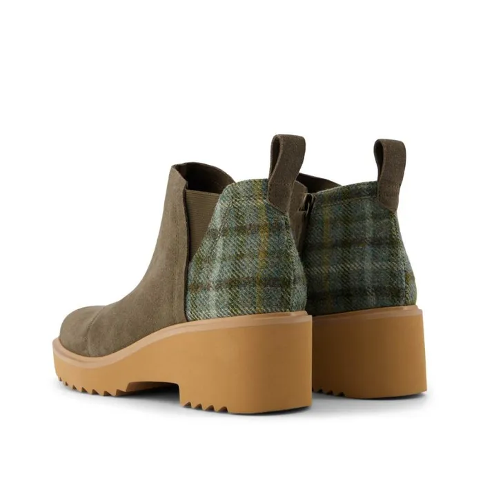 Toms Boots and Booties Maude Wedge Boot Canteen Suede Cozy Plaid 8211 Women
