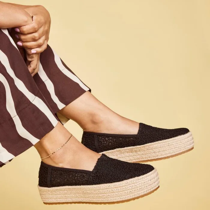 Toms Espadrilles Valencia Platform Espadrille Moroccan Crochet Black 8211 Women