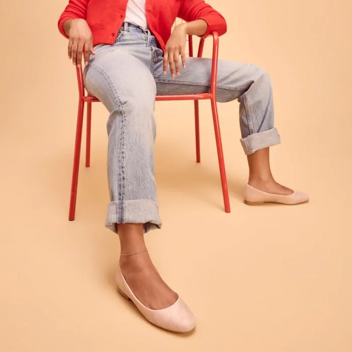 Toms Flats and Loafers Briella Flat Pale Rose Metallic Suede 8211 Women