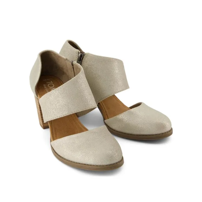 Toms Heels and Wedges Milan Closed Toe Heel Champagne Metallic Suede 8211 Women