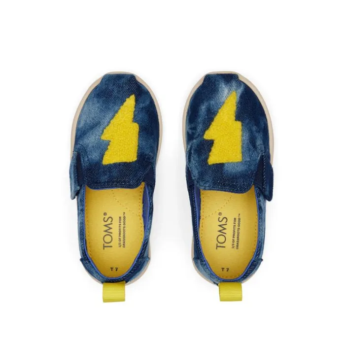 Toms TOMS Classics Alpargata Toddler Shoe Navy Washed Denim Ligthning Bolt 8211 KidsWomen