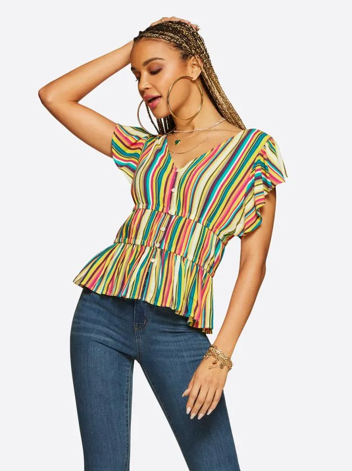 Tops Clothing Jessica Simpson Jeydon Top In Torrid Stripe