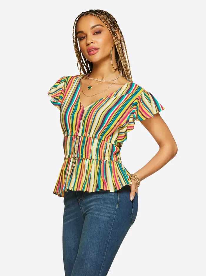 Tops Clothing Jessica Simpson Jeydon Top In Torrid Stripe