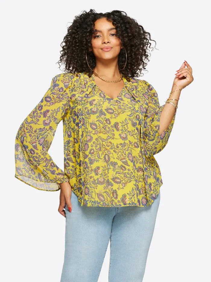 Tops Clothing Jessica Simpson Leslie Blouse In Meso Botanicals