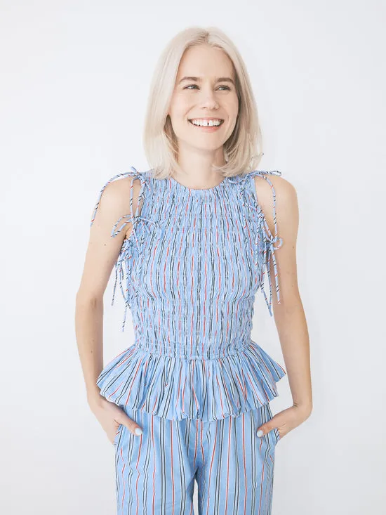 Tops Lisa Says Gah Women Becca Blouse Bold Blue Stripe