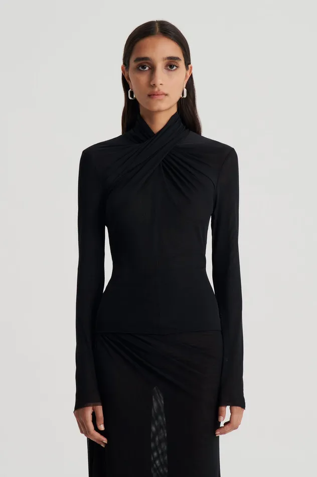 Tops Scanlan Theodore Women MESH TURBAN TWIST TOP BLACK Tops Scanlan Theodore Women MESH TURBAN TWIST TOP BLACK