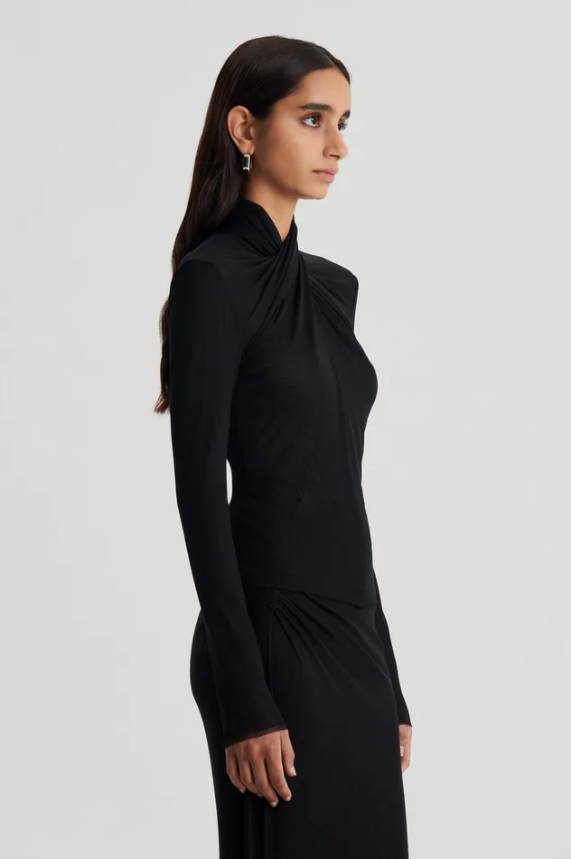Tops Scanlan Theodore Women MESH TURBAN TWIST TOP BLACK Tops Scanlan Theodore Women MESH TURBAN TWIST TOP BLACK