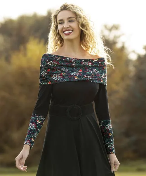 Tops Tunics and Blouses Festive Bardot Tunic Black Joebrowns Apparel Tops Tunics and Blouses Festive Bardot Tunic Black Joebrowns Apparel