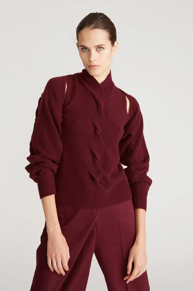 Tops Women Halston Auden Wool Cash Cable Shrug Merlot