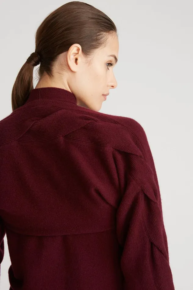 Tops Women Halston Auden Wool Cash Cable Shrug Merlot