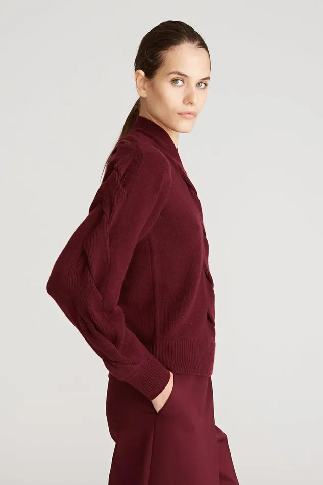 Tops Women Halston Auden Wool Cash Cable Shrug Merlot