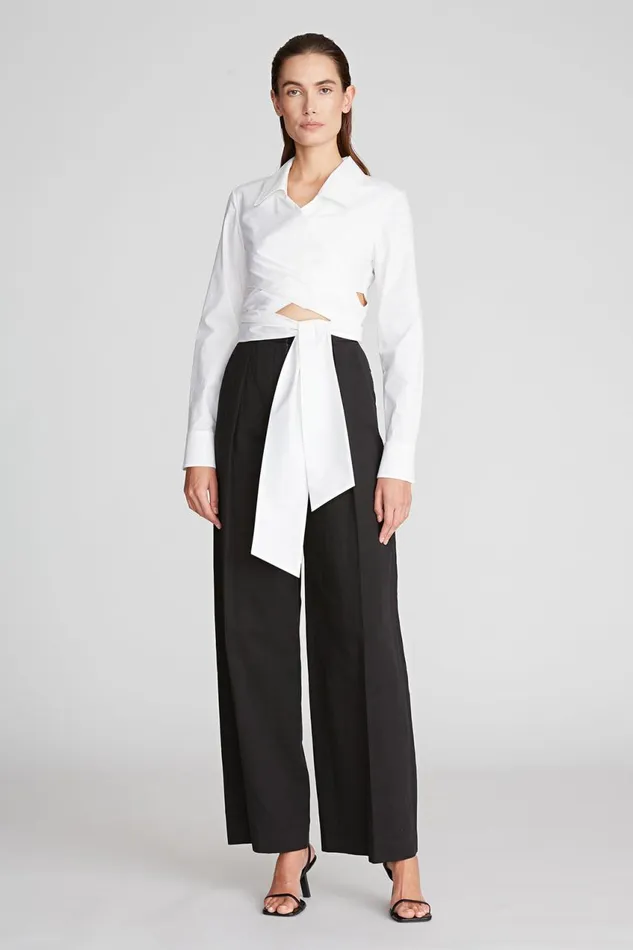 Tops Women Halston Capri Blouse In Cotton Optic White