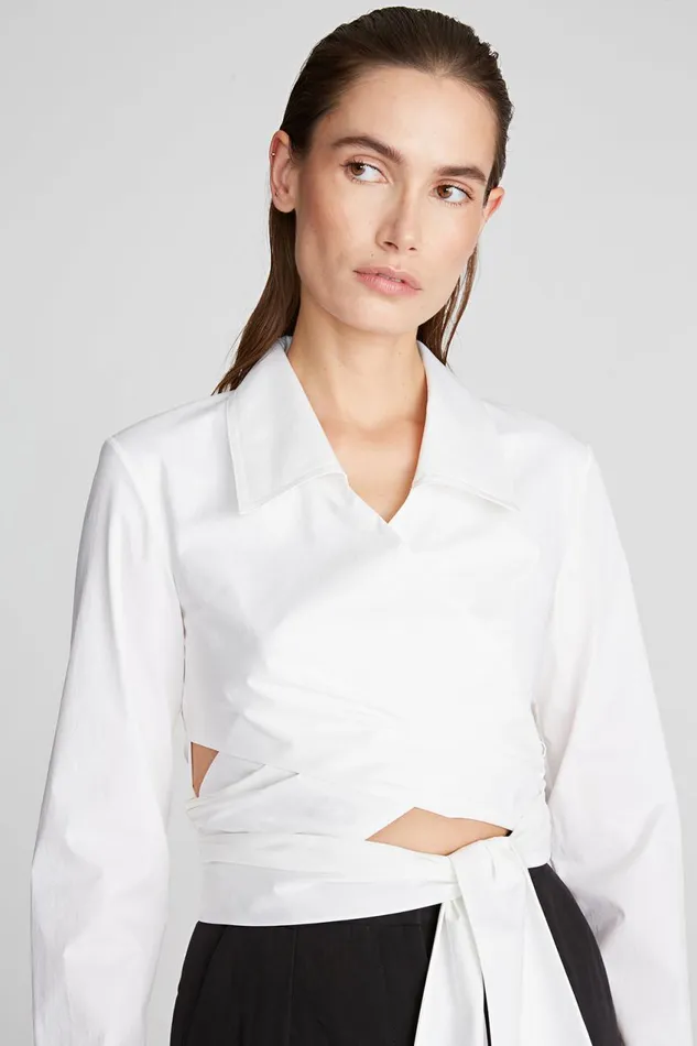Tops Women Halston Capri Blouse In Cotton Optic White