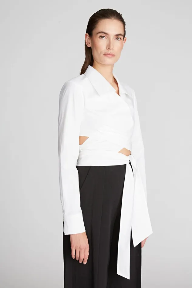 Tops Women Halston Capri Blouse In Cotton Optic White