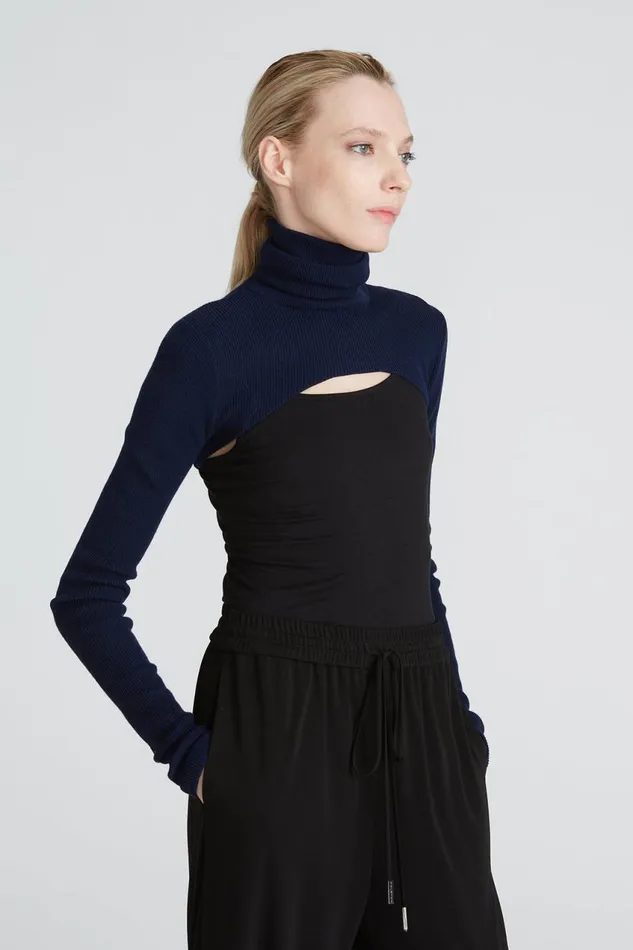Tops Women Halston Mina Turtleneck Shrug Navy