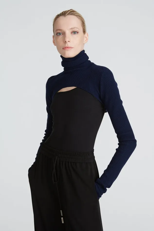Tops Women Halston Mina Turtleneck Shrug Navy