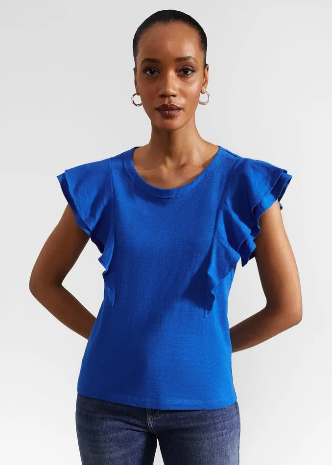 Tops Women HOBBS Isabella Cotton Slub Top Atlantic Blue