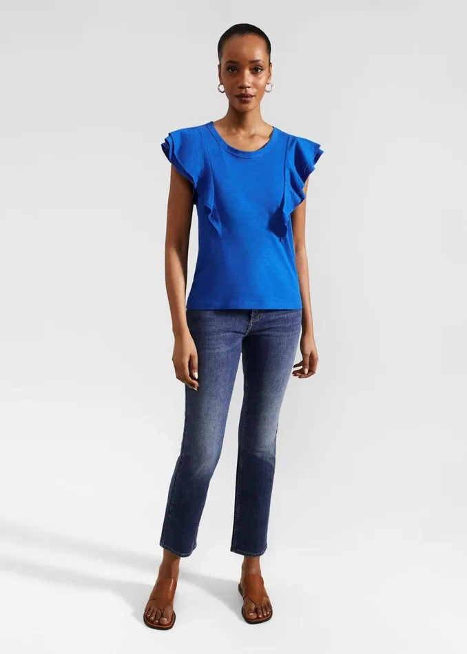 Tops Women HOBBS Isabella Cotton Slub Top Atlantic Blue