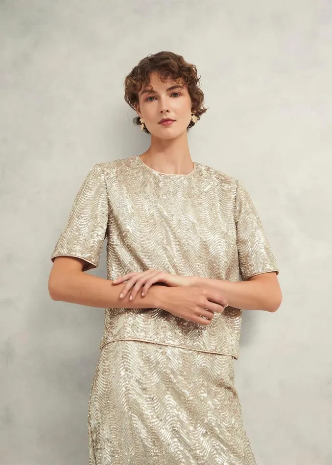 Tops Women HOBBS Marlowe Sequin Top Silver