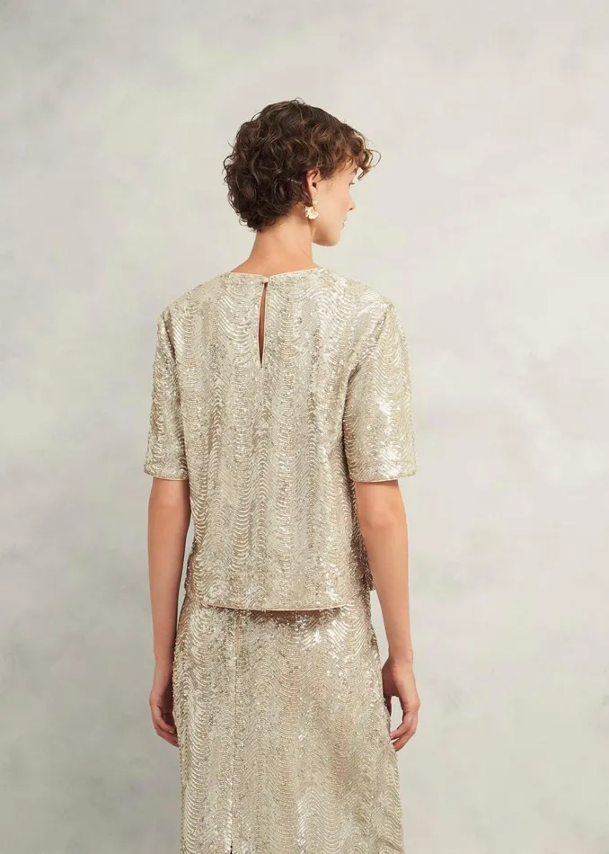 Tops Women HOBBS Marlowe Sequin Top Silver