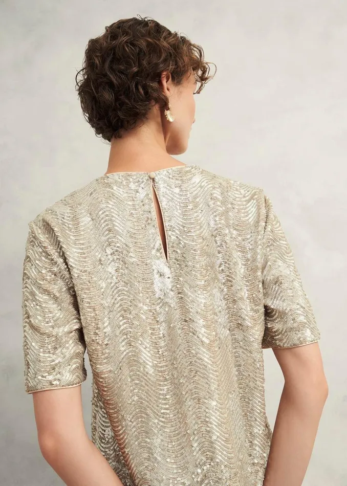 Tops Women HOBBS Marlowe Sequin Top Silver