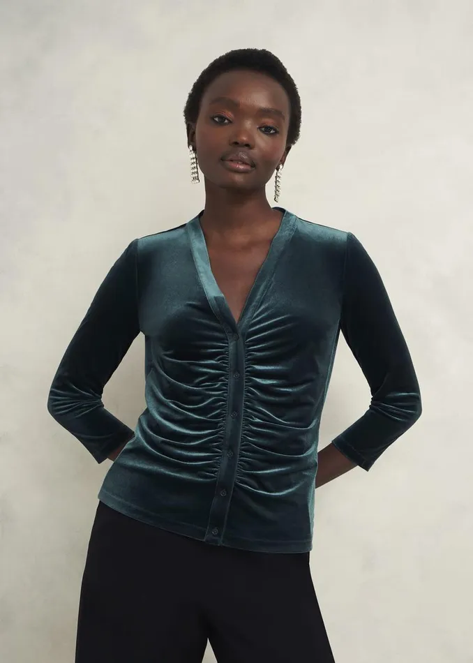 Tops Women HOBBS Velvet Hattie Top Evergreen
