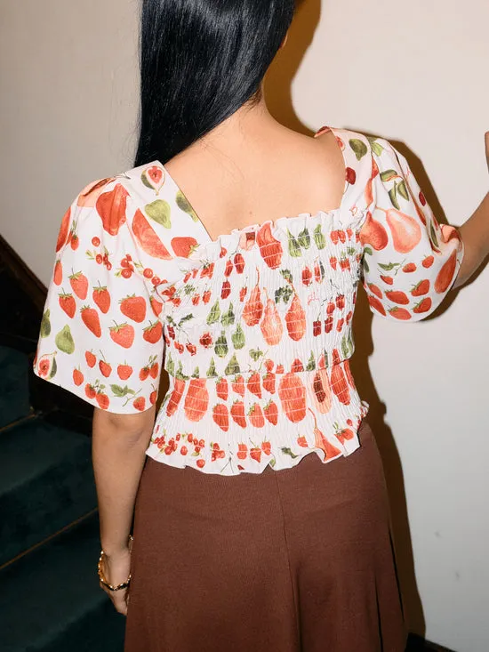 Tops Women Lisa Says Gah Toni Smocked Top Fruit Print