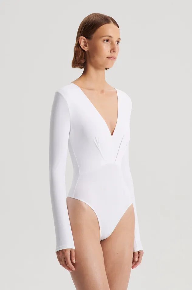 Tops Women Scanlan Theodore DRAPE VNECK BODYSUIT WHITE