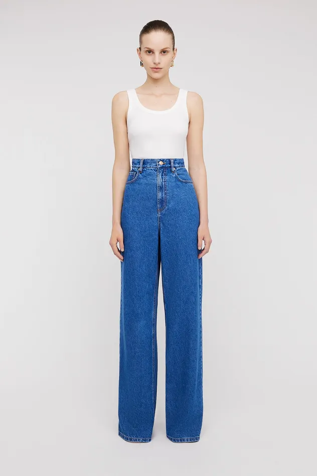 Trousers Scanlan Theodore Women DENIM DRAPE LEG JEAN BLUE1175