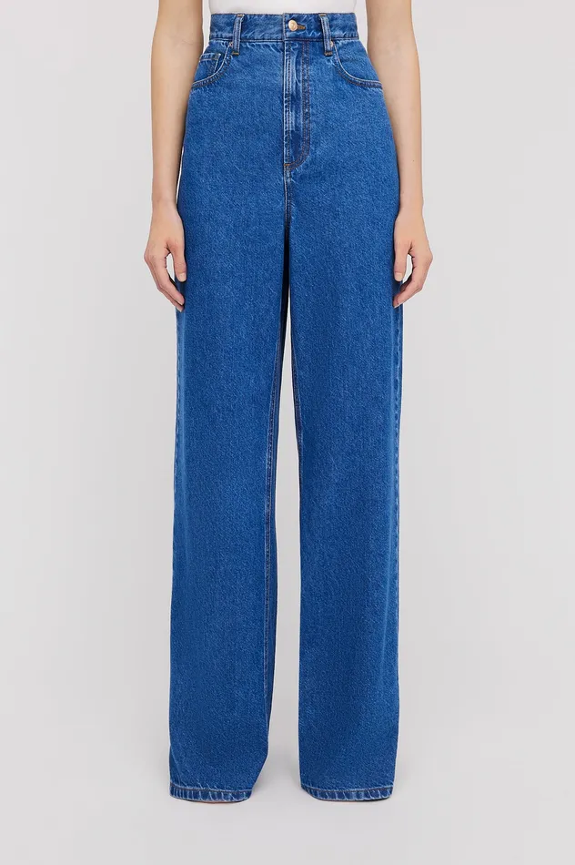 Trousers Scanlan Theodore Women DENIM DRAPE LEG JEAN BLUE1175