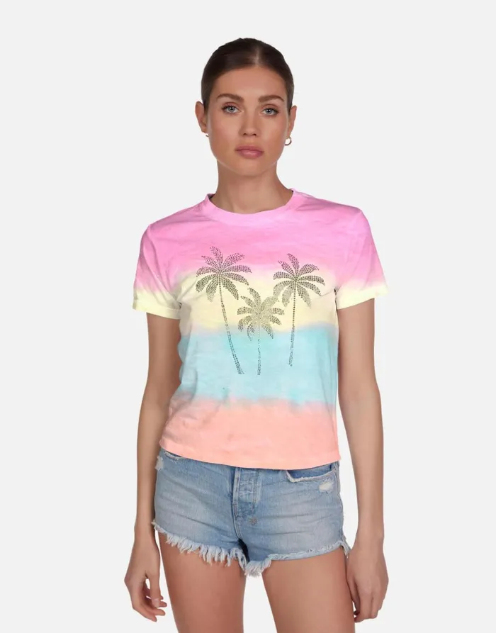 Ursula Crystal Palm Trees Pastel Rainbow Women039s Lauren Moshi Short Sleeve
